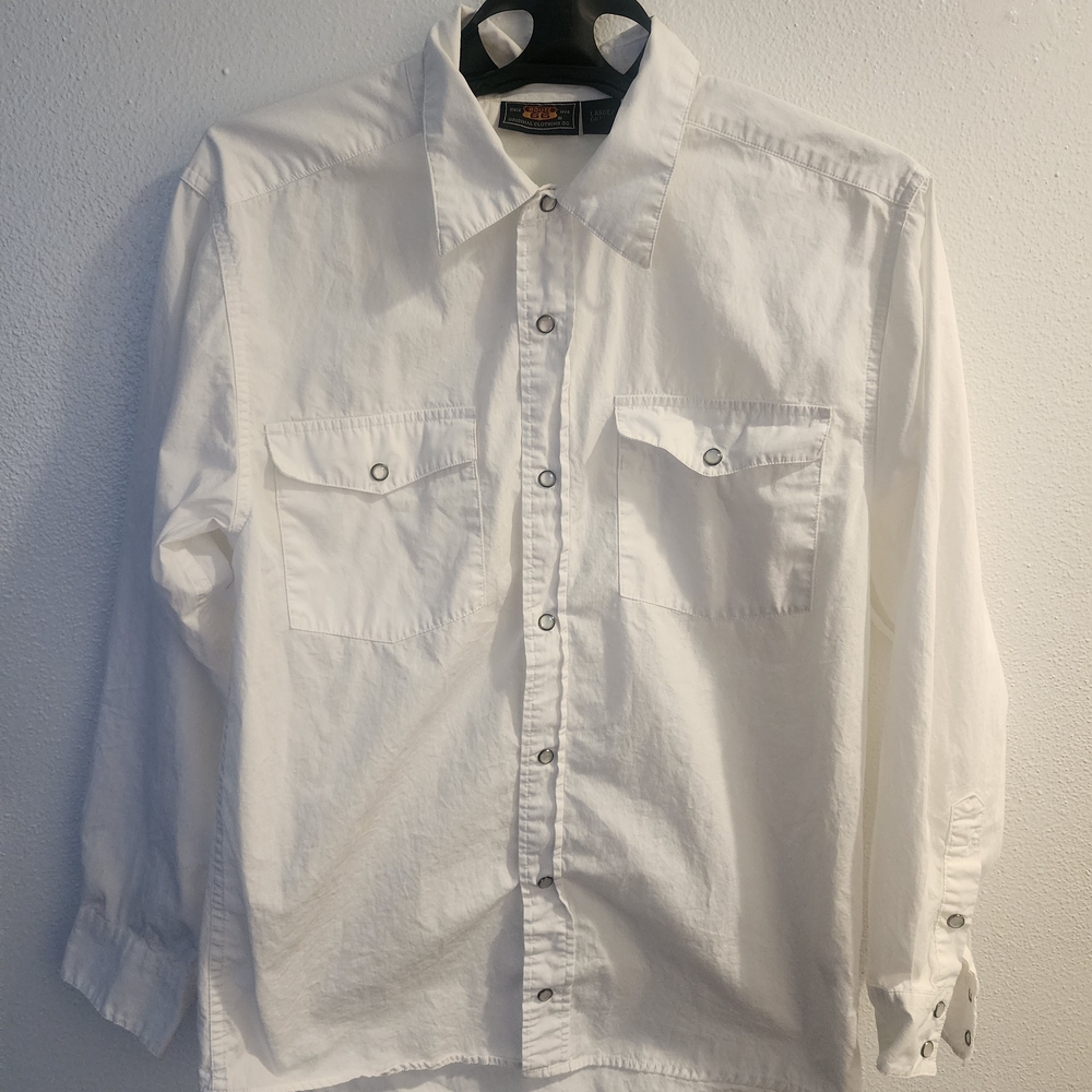 Route 66 White Casual Snap Button Down Shirt with Point Collar